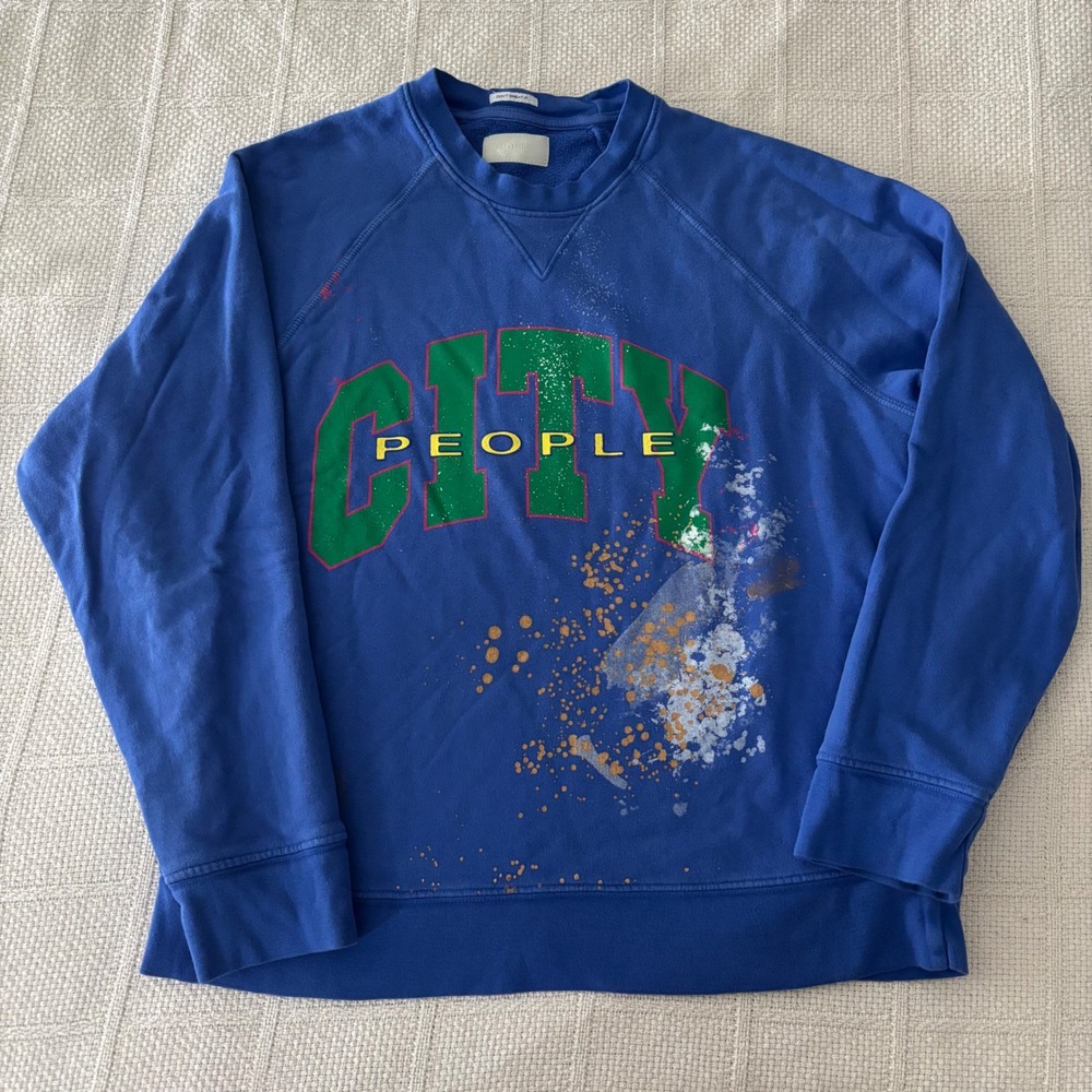 Women's Medium MOTHER Denim City People Blue Cotton Pullover Sweatshirt